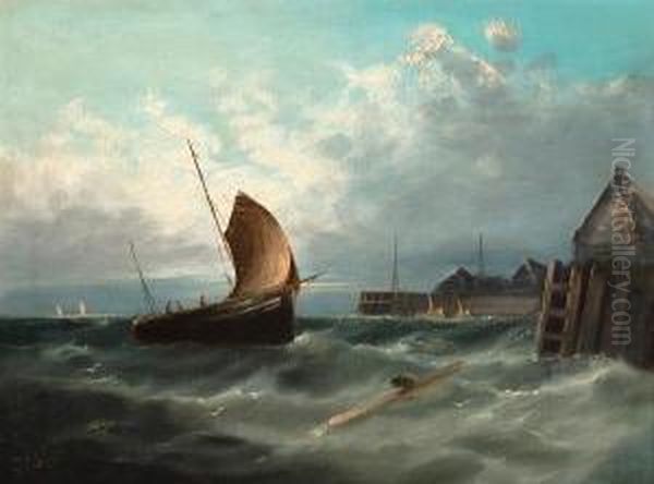 A Fishing Smack Off The Dock, Two Views Oil Painting by William Harry Williamson