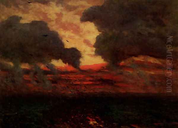 Les Corbeaux, Soir D'Orage Oil Painting by Jules Breton