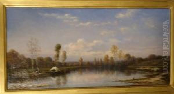 Les Bords Du Loing, 
Nemours Oil Painting by Louis-A Adolphe Williot