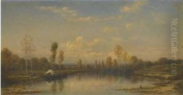 Couple Se Reposant Sur Les Bords Du Loing Pres De Nemours Oil Painting by Louis-A Adolphe Williot