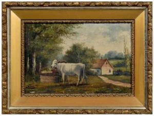 Cows In Barnyard Oil Painting by Albert Paul Willis