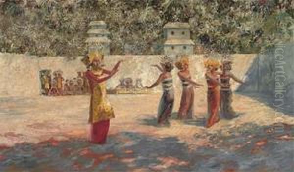 Indonesian Dancing Girls Oil Painting by Carl Willis