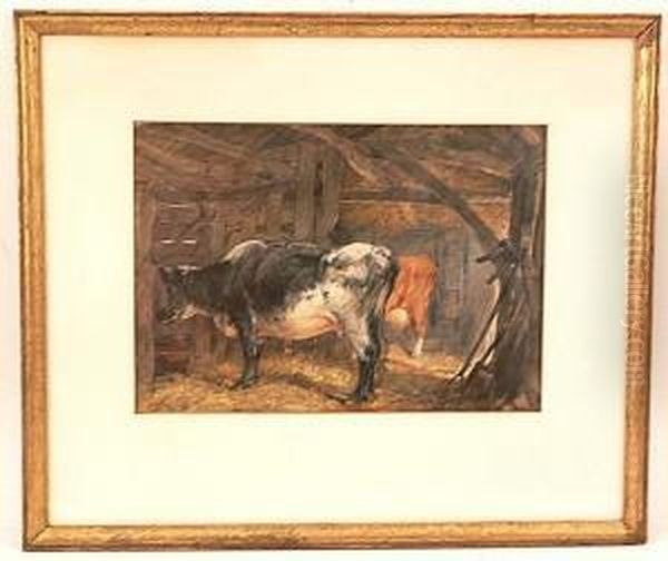 An Interior Scene With Cows Oil Painting by Henry Brittan Willis