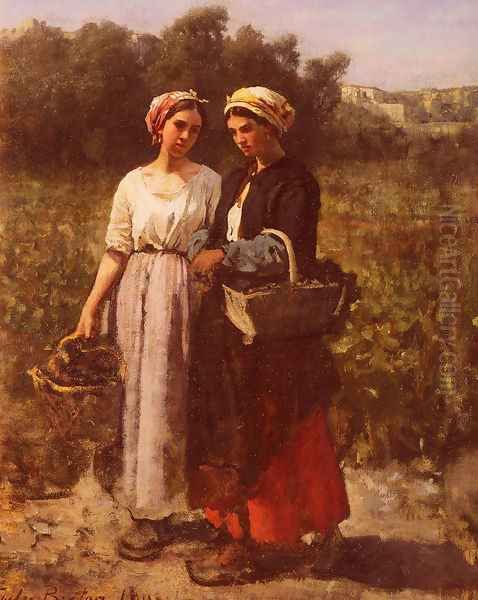 Les Vendanges A Chateau-Lagrange (The Grape Harvest at the Chateau-Lagrange) Oil Painting by Jules Breton