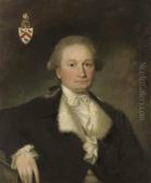 Portrait Of Nicholas Donnithorne, Half-length, In A Brown Coat Withwhite Fur Lining And A White Stock Oil Painting by George Willison