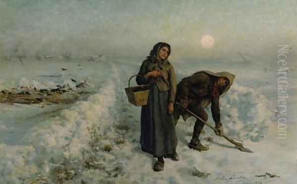 Sur la Route en Hiver, Artois (On the Road in Winter, Artois) Oil Painting by Jules Breton