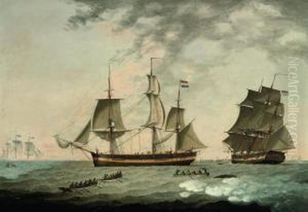 Dutch Whalers In The Arctic Oil Painting by Robert Willoughby