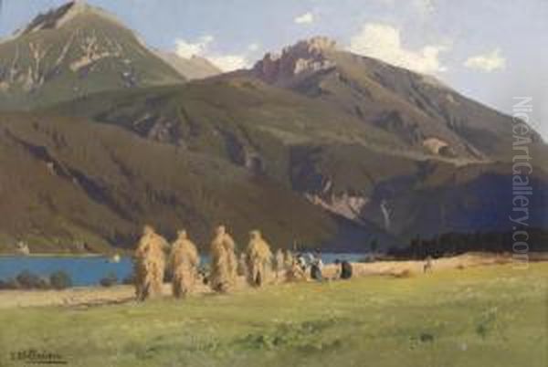 Landscape With Lakein Carinthia Oil Painting by Josef Willroider