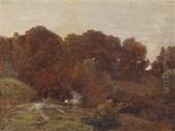 Landscape In Autumn Oil Painting by Ludwig Willroider