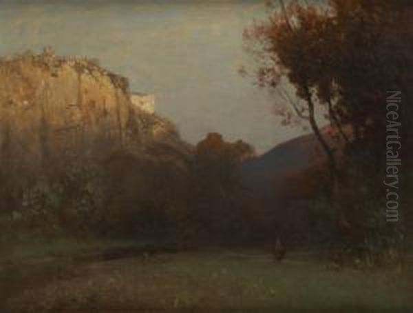 Promeneur Au Bord De Lafalaise Oil Painting by Ludwig Willroider