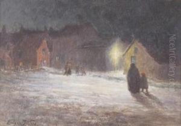 Evening In The Village Oil Painting by Edgar Wills