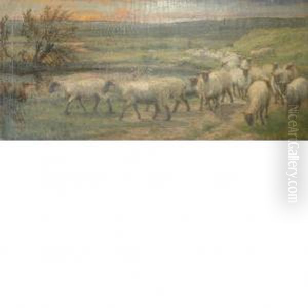 Pastorale With Sheep Oil Painting by Edgar Wills