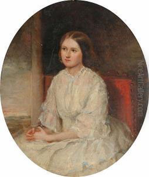 Portrait, Half Length, Of A Young Lady Seated On A Chair, Believed To Be Isabella Renny Oil Painting by William Gorman Wills