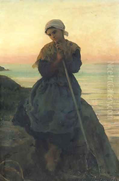 Jeune pecheuse bretonne Oil Painting by Jules Breton