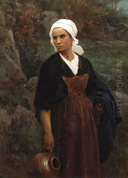 Femme portant une cruche (Woman carrying Water) Oil Painting by Jules Breton