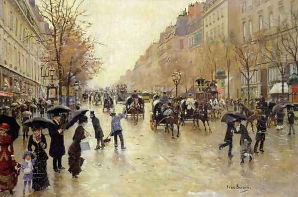 Boulevard Poissonniere in the Rain, c.1885 Oil Painting by Jean-Georges Beraud