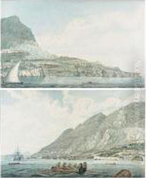 The Town Of Gibraltar With The New Mole And South Barracks; A South West View Of The Rock Of Gibraltar And Europa Point Oil Painting by Rev. Cooper Willyams