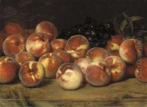 Still Life With Peaches And Grapes Oil Painting by Lemuel Everett Wilmarth