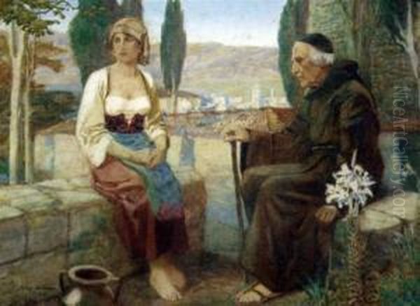 Italian Girl Seated Beside A Monk Oil Painting by Joseph Riley Wilmer