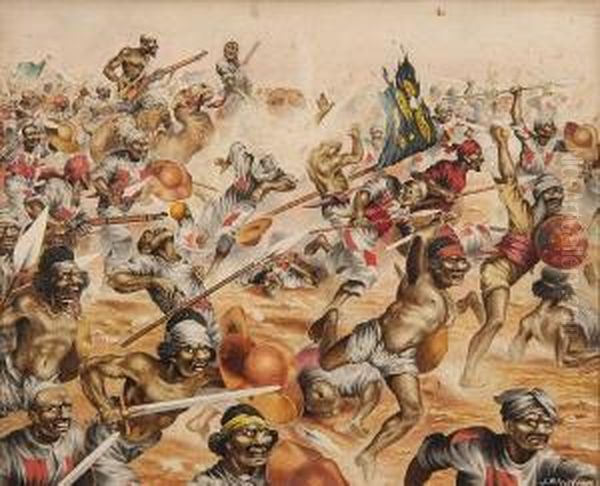 A Battle Charge Of The Dervish Mahdis In The Sudan Oil Painting by Joseph Riley Wilmer