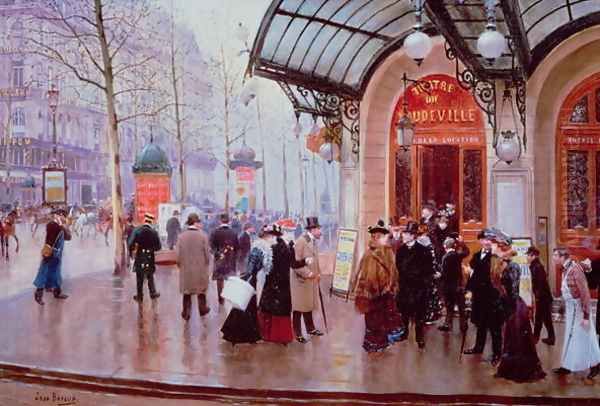 Outside the Vaudeville Theatre Paris Oil Painting by Jean-Georges Beraud