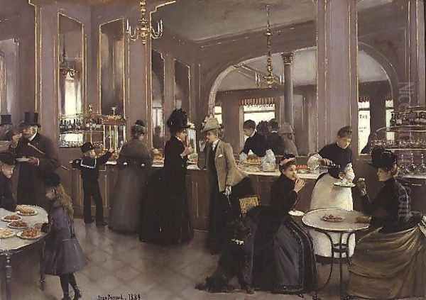 La Patisserie Gloppe, Champs Elysees, Paris 1889 Oil Painting by Jean-Georges Beraud