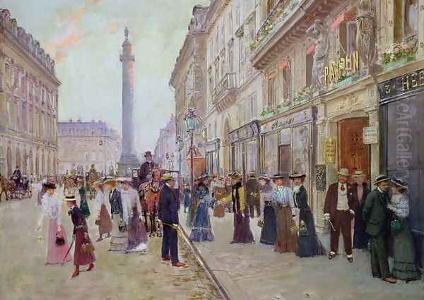 Workers leaving the Maison Paquin, in the rue de la Paix, c.1900 Oil Painting by Jean-Georges Beraud