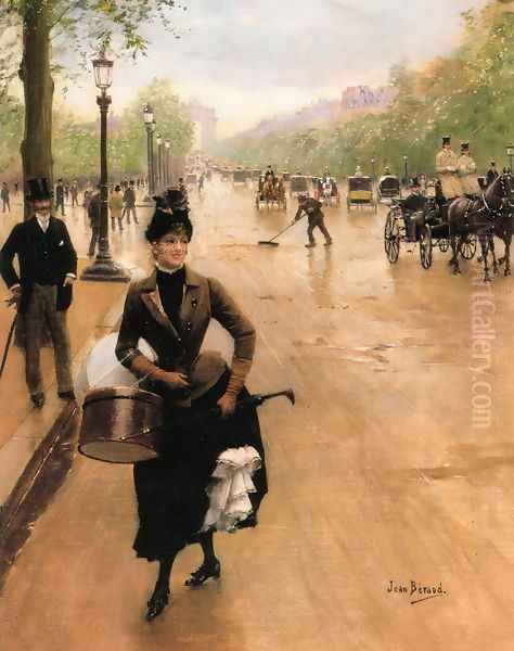 La Modiste Sur Les Champs Elysees (The Milliner on the Champs Elysees) Oil Painting by Jean-Georges Beraud