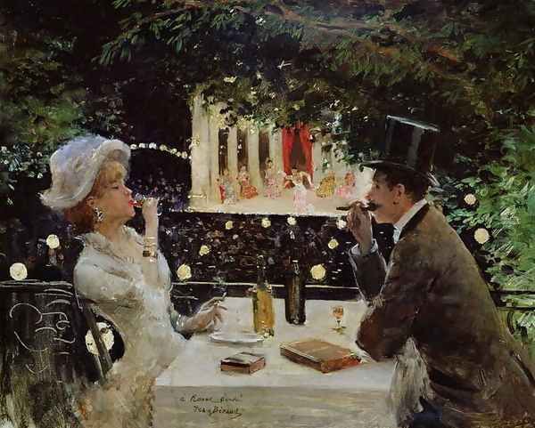 Dinner at Les Ambassadeurs, c.1882 Oil Painting by Jean-Georges Beraud