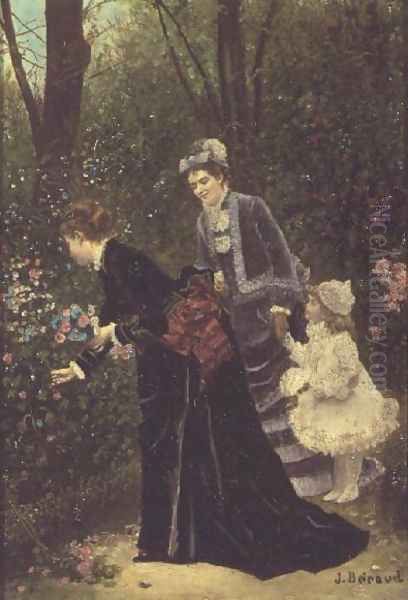 Young Women Picking Flowers, 1885 Oil Painting by Jean-Georges Beraud