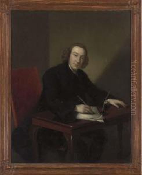 Portrait Of William Pratt, Seated Half-length, Behind A Desk With Quill Pen Oil Painting by Benjamin Wilson