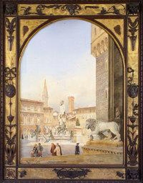 Fountain Of Neptune, Piazza Della Signoria, Florence Oil Painting by Charles Heath Wilson