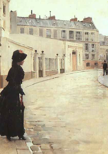 Waiting, Rue de Chateaubriand, Paris Oil Painting by Jean-Georges Beraud