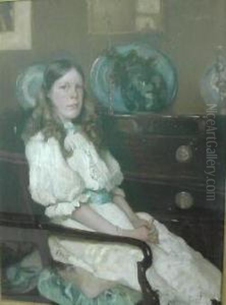 Three Quarter Length Portrait Of A Seated Girl, Alison*aughter Oil Painting by David Forrester Wilson