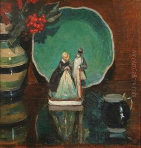 Still Life With Staffordshire Figurine Oil Painting by Dora Lynnell Wilson