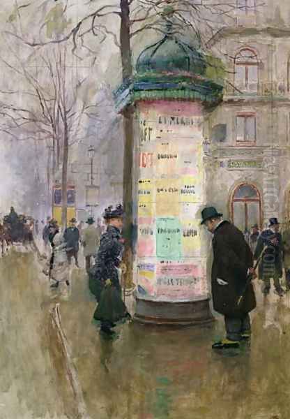 The Colonne Morris c.1885 Oil Painting by Jean-Georges Beraud