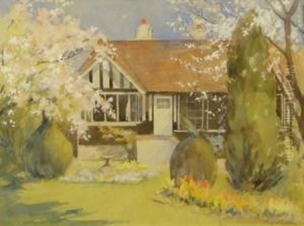 A Cottage Garden In Summer Oil Painting by E. Wilson