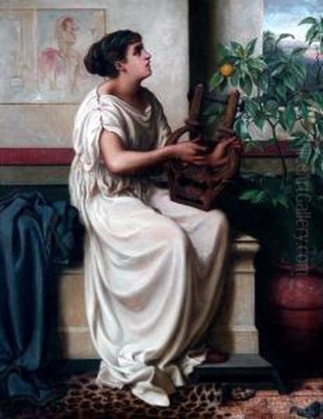 Grecian Maiden With A Lyre Oil Painting by E. Wilson