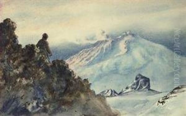 Mount Erebus And Castle Rock Oil Painting by Edward Adrian Wilson