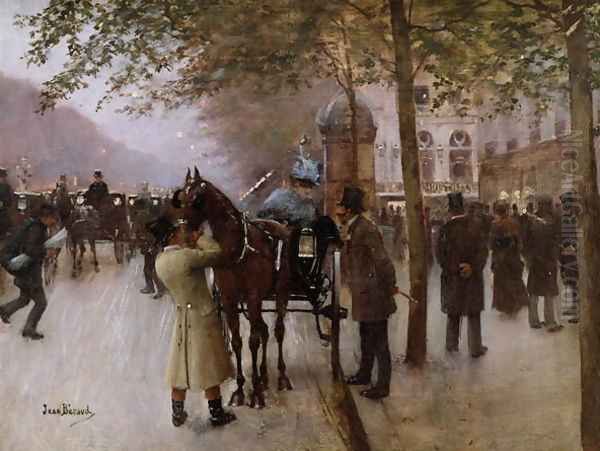 The Boulevards, Evening in Front of the Cafe Napolitain Oil Painting by Jean-Georges Beraud