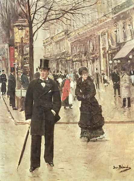 On the Boulevard Oil Painting by Jean-Georges Beraud