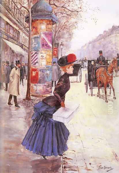 Jeune femme traversant le boulevard Oil Painting by Jean-Georges Beraud