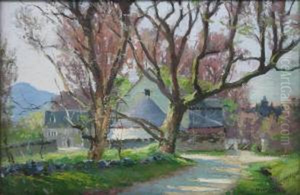 'early Spring' - Farm Buildings And Trees by Hugh Cameron Wilson