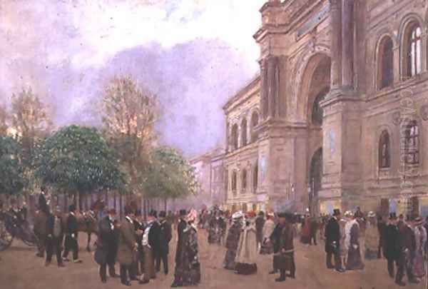 Outside the Palais de l'Industrie Oil Painting by Jean-Georges Beraud