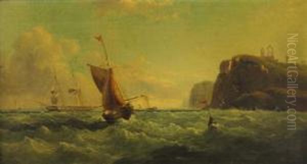 Shipping Off The Coast Oil Painting by John Wilson