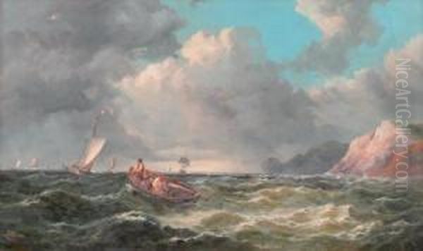 Fishing Off The Coast On A Breezy Day Oil Painting by John Wilson