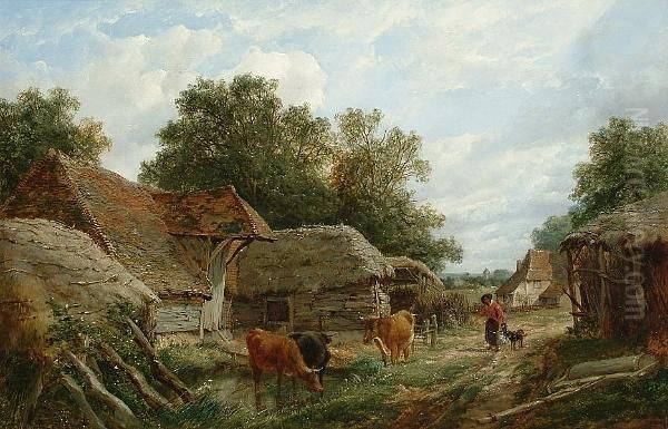 Cattle In A Farmyard Oil Painting by John Wilson