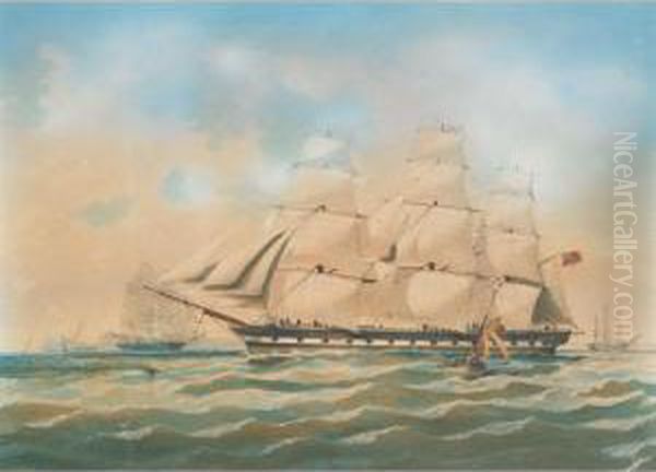 A British Barque Off The Needles Oil Painting by John Wilson