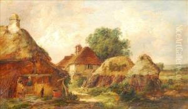 Cottages In Asummer Landscape Oil Painting by John J. Wilson