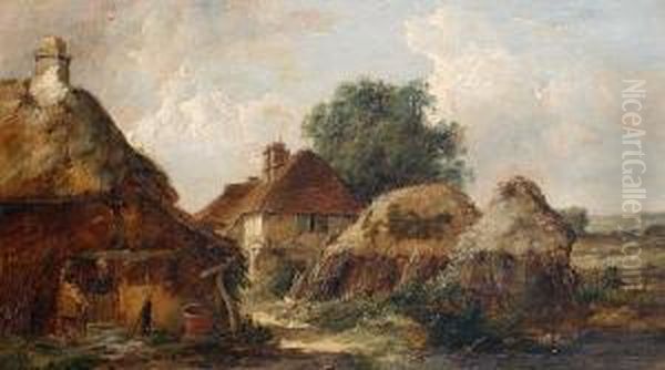 Cottages In A Summer Landscape Oil Painting by John J. Wilson